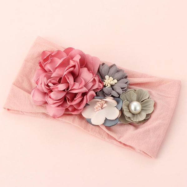 

hair accessories lovely baby headband turban fashion girl flower nylon hairband pearl headwrap children princess cute headwear gifts, Slivery;white