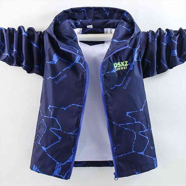 

spring 4 14y boys jackets kids coats irregular print jacket clothes children hooded outwear sport windproof windbreaker, Blue;gray