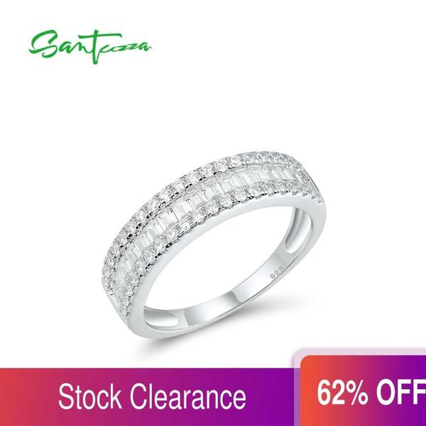 

cluster rings santuzza pure 925 sterling silver for women sparkling white cubic zirconia wedding engagement delicate fine jewelry, Golden;silver
