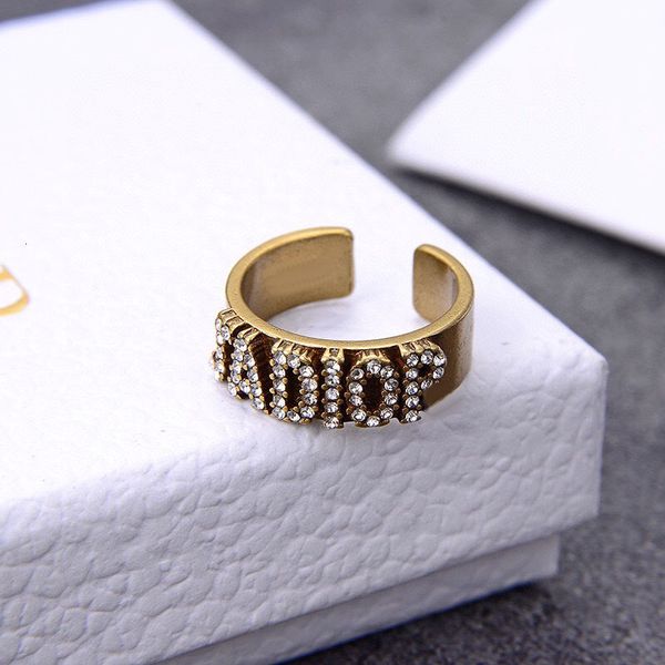 

ring d's / dijia's old brass letter inlaid with diamond and open net red, Silver