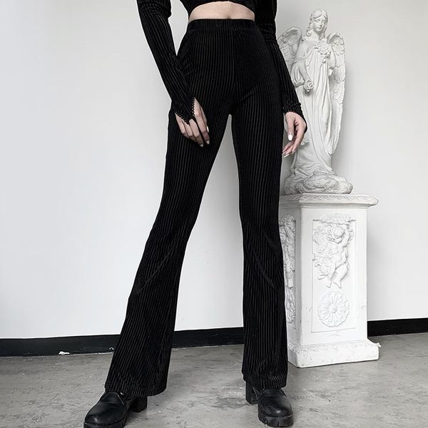 

women's pants & capris jiezuofang punk style black vintage gothic women flare harajuku girl aesthetic grunge female trousers spring 202, Black;white
