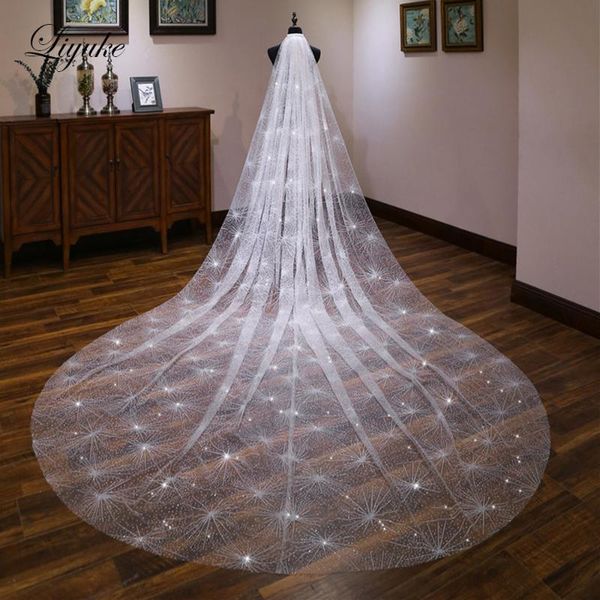 

bridal veils liyuke elegant chapel veil ivory /champagne wedding female star sky of long tail, Black