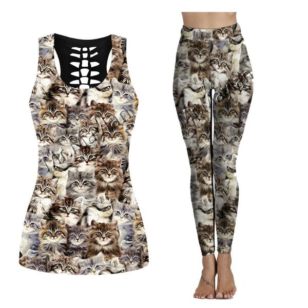 

women's leggings 3d digital printed cute cats hollow tankwomen vest girls fashion tank clothes ropa mujer oversized drop ship, Black