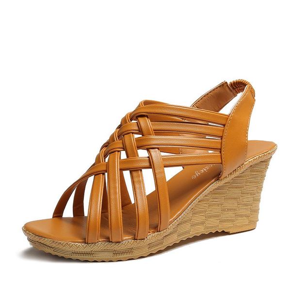 

sandals wedge heel fish mouth for outer wear to increase comfort and large size, Black