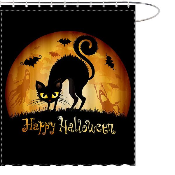 

fall halloween black cat shower curtain moon ghost bat bathroom decor waterproof polyester with hooks