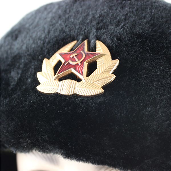 

soviet army military badge russia ushanka bomber hats pilot trapper trooper hat winter faux rabbit fur earflap men snow capsg, Blue;gray