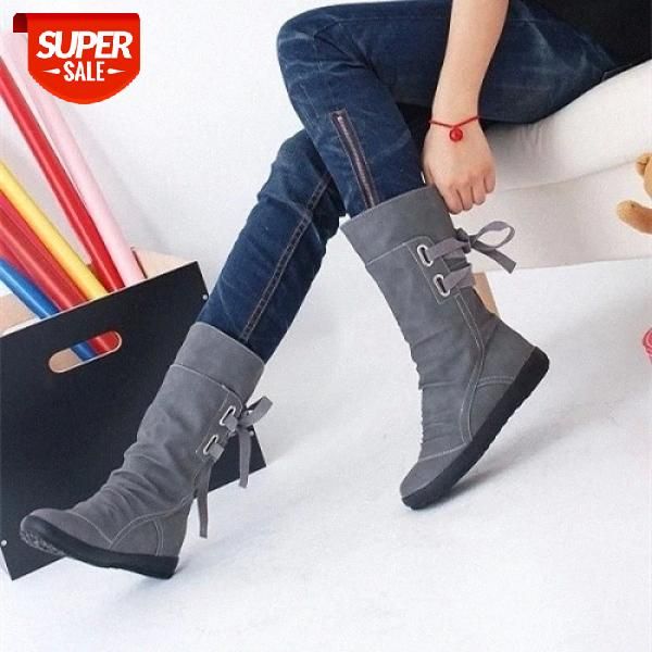 

women fashion mid-calf boots platform boots slip on lace-up solid flat heels ladies casual warm shoes #874c