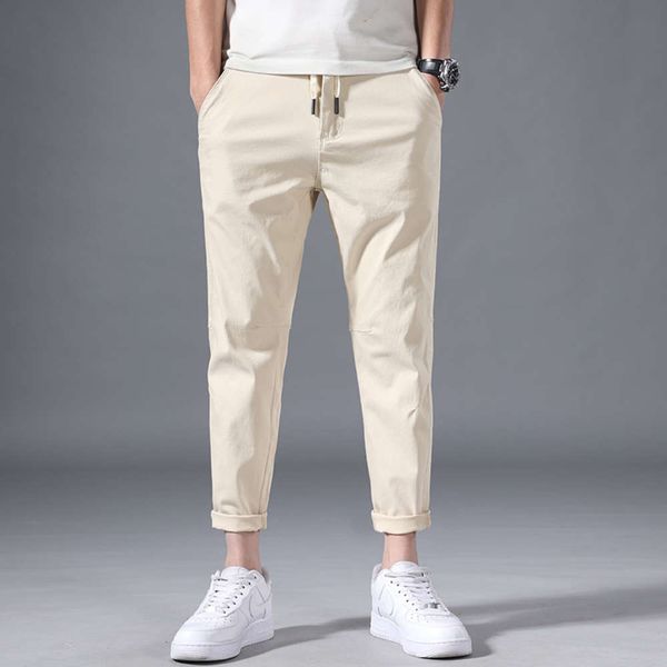 

and 2021 summer spring beige lace-up breathing simple jeans men trendy brand loose right feet 9 points casual broek, Blue