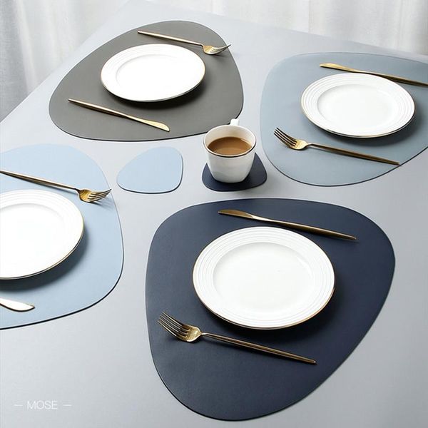 

mats & pads solid color luxury leather placemat rounded triangle shape waterproof oilproof heat insulating nordic style