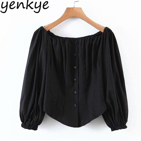 

spring autumn women off shoulder vintage solid color long sleeve hem irregular blouse shirt fashion blusas 210514, White