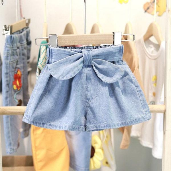 

spring autumn summer clothing girls kids denim shorts comfortable cute bow belt jeans pants baby clothes children, Black