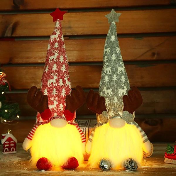 

christmas decorations gnome handmade knitted snowflake pattern swedish tomte santa plush toys led doll holiday party home decor ornament