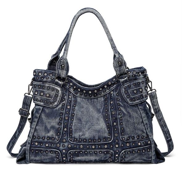 

shoulder bags vintage design fashion rivet denim women large capacity bag jeans girl handbags crossbody messenger