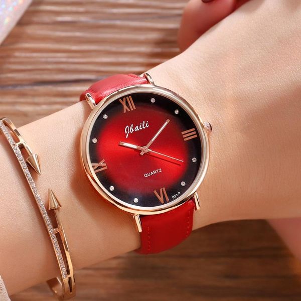 

wristwatches 2021 luxury crystal watch women bracelet gradual change dial rhinestone women's quartz wristwatch simple leather band gift, Slivery;brown