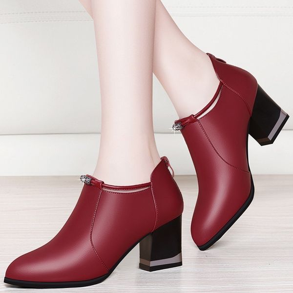 

dress shoes women genuine leather pumps square high heel black casual office lady party pointed toe i0174 jlxo