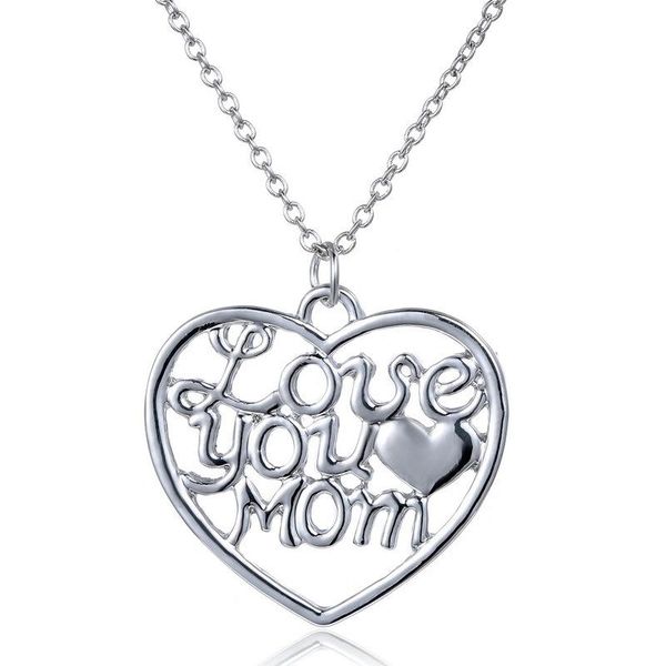 

pendant necklaces mother's day hollow out heart-shaped necklace fashion women's party jewelry accessories gift to mom, Silver