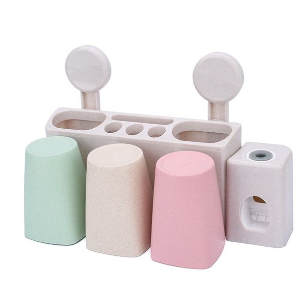 

toothbrush holder, nordic mouthwash label set, toothbrush cup, wheat straw, three-cup toothbrush holder - 776-family of three