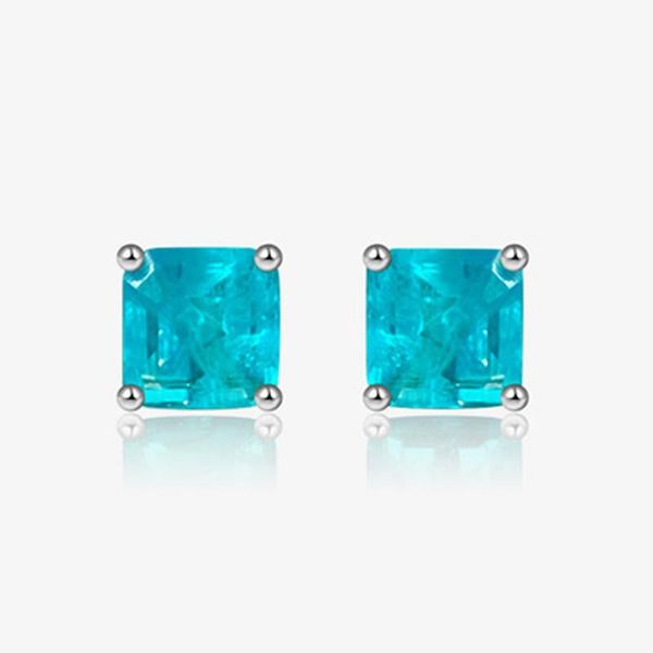 

stud 100% 925 sterling silver created paraiba gemstone studs earings for women 7*7mm square dainty earrings luxury womens accessoires, Golden;silver