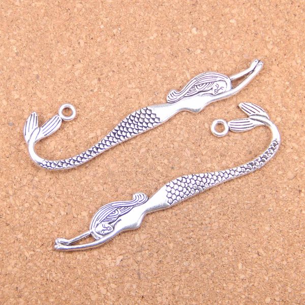 18 pcs Antique Prata Bronze Banhado Dupla Saída Sereia Bookmarks Charms Pingente DIY Colar Pulseira Bangle Achados 82mm