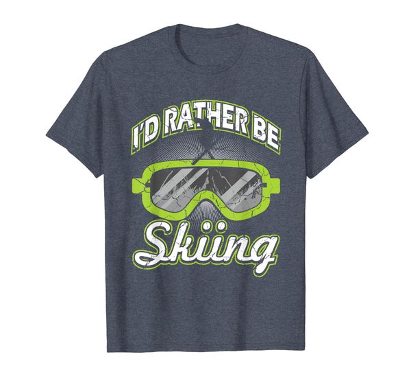 

i'd rather be skiing t-shirt funny ski tee skier slopes gift, White;black