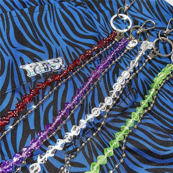 

keychains funny transparent dice colorful metal beads keychain for women harajuku hip hop punk trousers hipster pant key chain jewelry, Silver