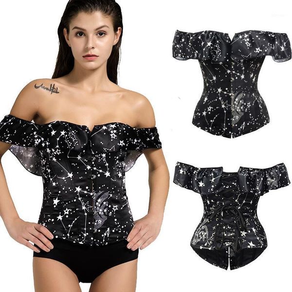 

bustiers & corsets women's off shoulder steampunk corset shirt with ruffles sleeves crop lace up overbust corselet bustier, Black;white