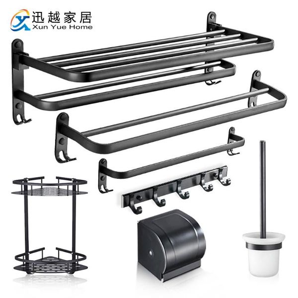 

bath accessory set hardware wall mount black towel rack bar shelf robe hook ring toilet paper holder soap dish bathroom accessories