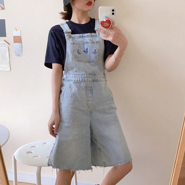 

sml summer korean preppy style jumpsuit denim overalls casual girls butterfly jeans shorts womens (f8001) 210423, Black;white