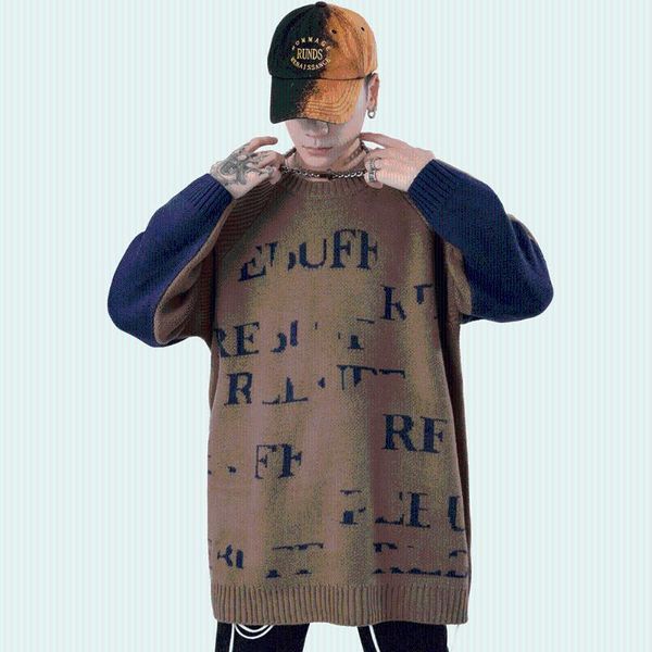 

men's sweaters eukaaru men streetwear knit sweater oversized hip hop loose crew neck women long autumn pullover, White;black