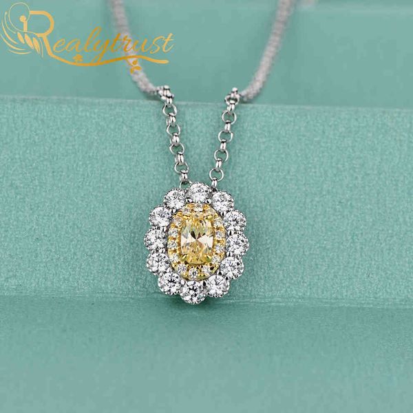 

trendy 2-tone gold oval full diamond charm for women silver 925 jewelry ins pendant necklace with chain birthday gift