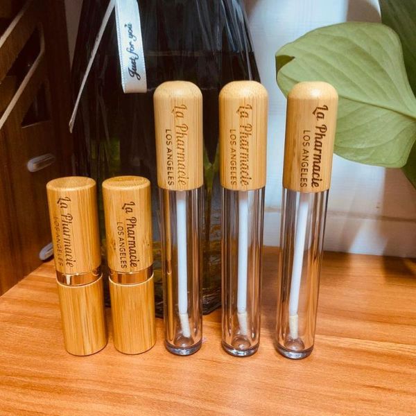 

storage bottles & jars eco friendly natural bamboo lip stick tube 5g wooden and plastic container cream jar cosmetic empty gloss tubes