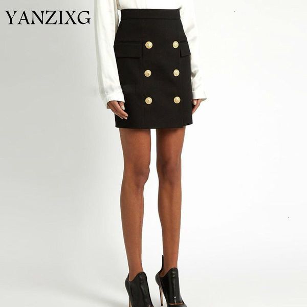 

skirts 2021 high waist short buttons metal zippers mini length covered hips autumn and winter office lady skirt l157, Black