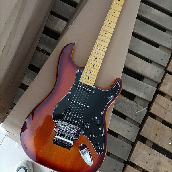 

6 strings brown electric guitar with tremolo bar,maple fretboard