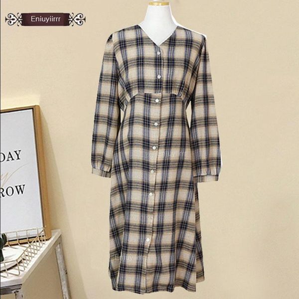 

casual dresses women's plaid long sleeve bow tie korea japan style design lattice shirt dress cotton e2401, Black;gray