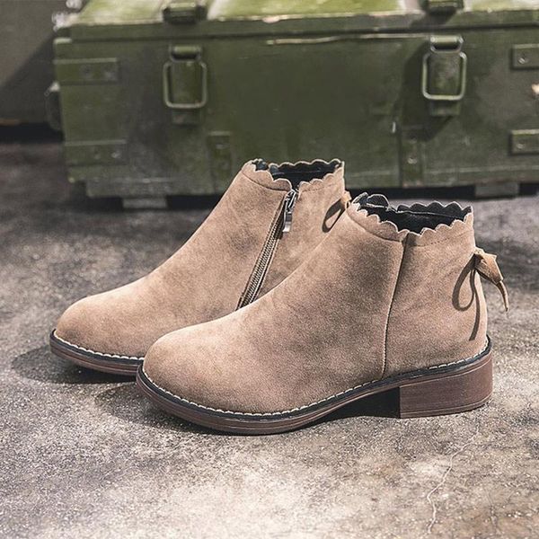 

boots women ankle ladies suede sewing cone heels fashion shoes female zipper plush casual woman winter footwear 2021, Black