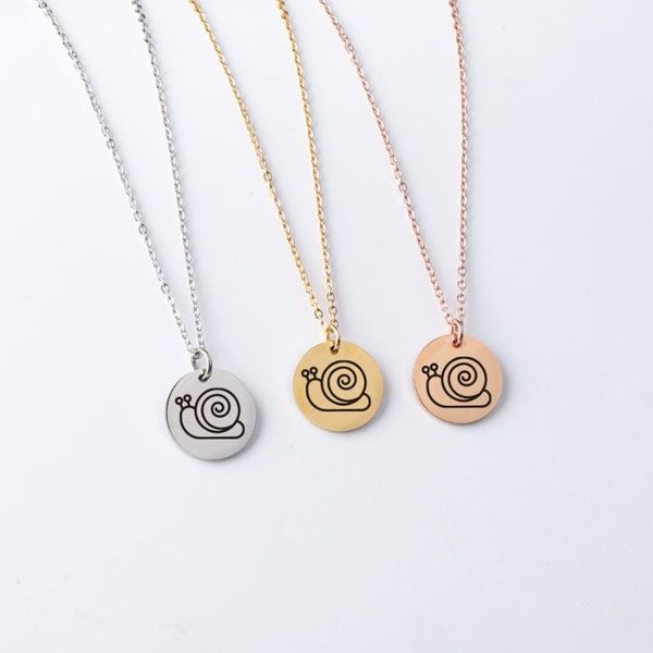 

fnixtar 10pcs/lot 20mm laser snails round disc pendant necklace stainless steel chain for women's men's gifts jewelry necklaces, Silver