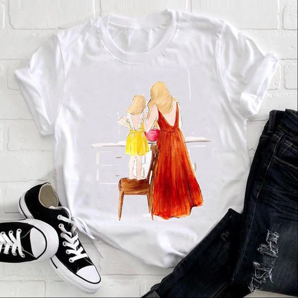 

women womens t shirt cartoon 90s o neck regular girl daughter mom mama mother clothes print tee tshirt female, White