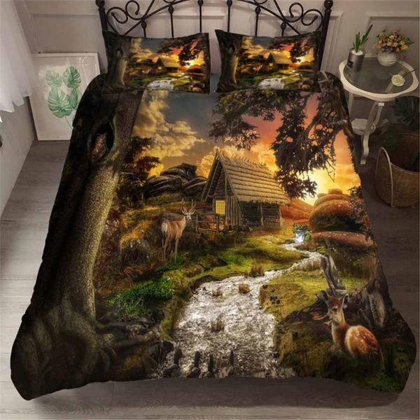 

bedding sets 2/3 pieces star moon set night forest duvet cover old castle bed quilt home luxury pillowcase