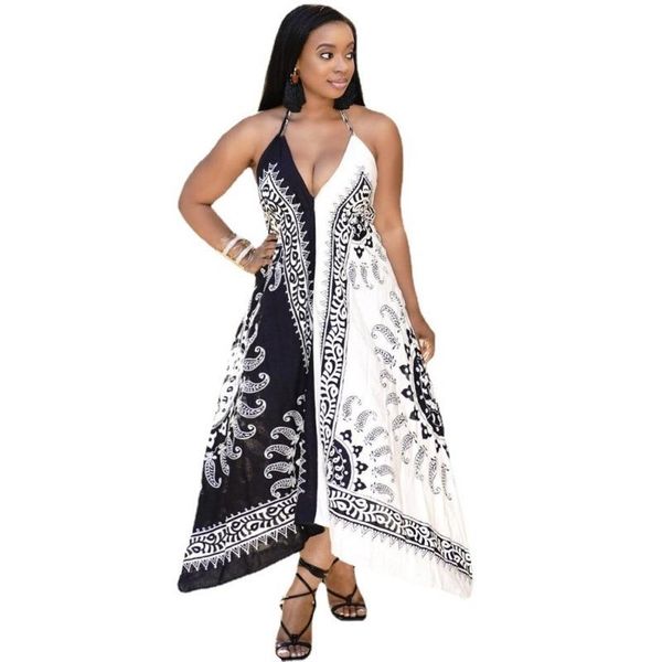 

women's swimwear 2021 women summer sleeveless flower print beach dress ladies stretch holiday sundress maxi female, White;black
