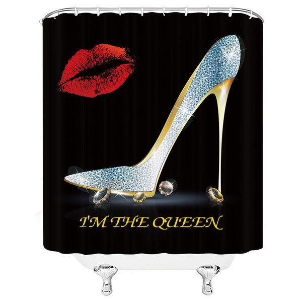 

lips shower curtain woman girl high heels red lip pearl words modern fashion decor polyester fabric curtain with 12pcs
