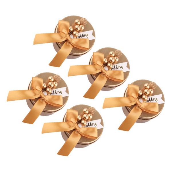 

gift wrap 5pcs creative round tinplate box packing can exquisite candy jar for wedding party size (gold gold beads go
