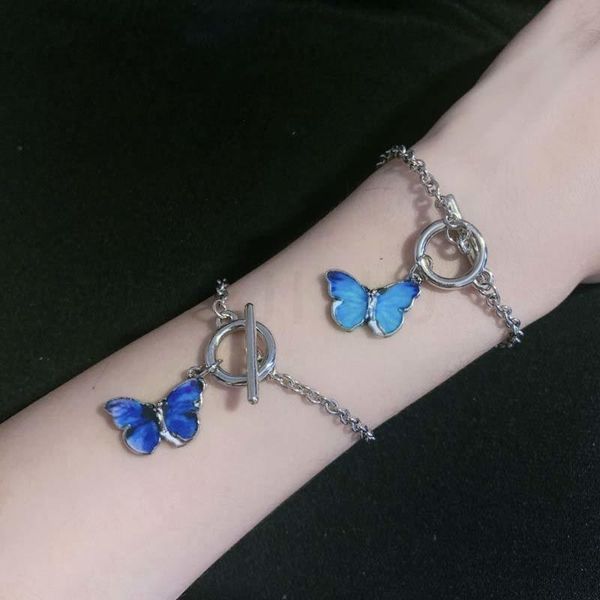 

charm bracelets butterfly couple pendant wide geometric chain street style fashion cutebracelet for women men jewelry surprise gift, Golden;silver