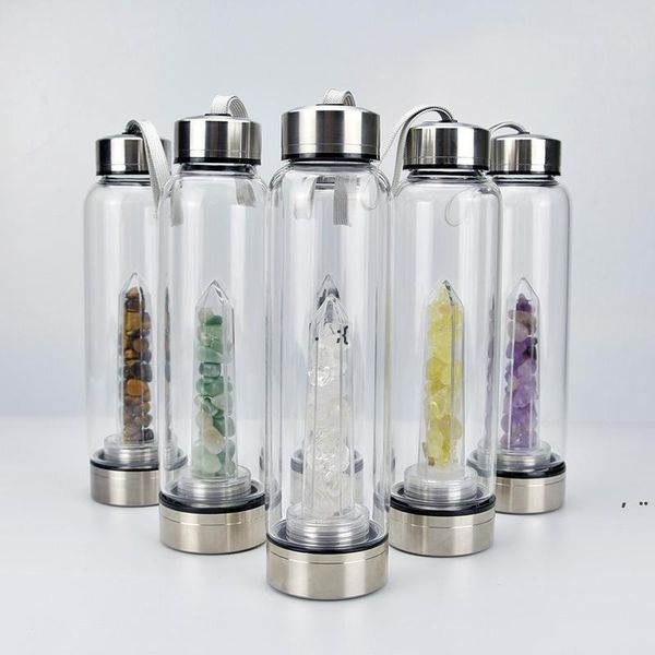 Natürliche Quarz-Edelstein-Glas-Wasserflasche, direkt trinkender Kristallbecher, 8 Stile, schneller Transport, RRA9173