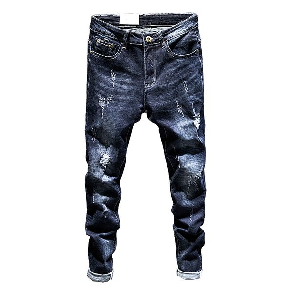 

jeans autumn spring men's fashion pants joker dark blue elastic denim trousers plus size 28~38