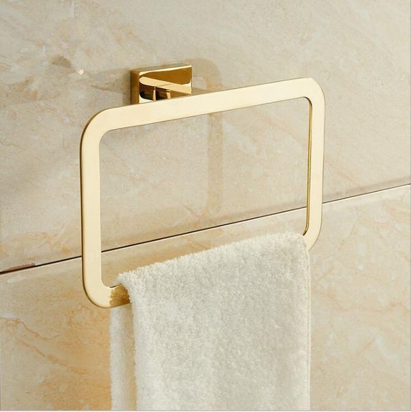 

modern pure gold towel rings holder stainless steel square wall-mounted hook bathroom accessories home decoration