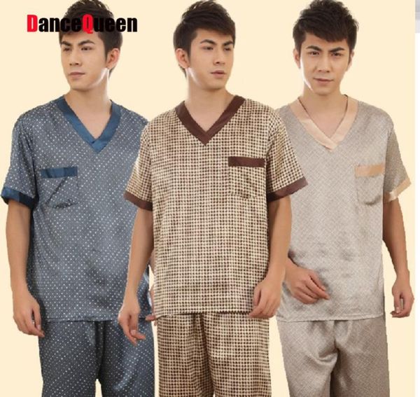 

men's sleepwear emulation silk short sleeve men pajama sets 4kinds mens x/xl/xxl/xxxl underwear pajamas, Black;brown