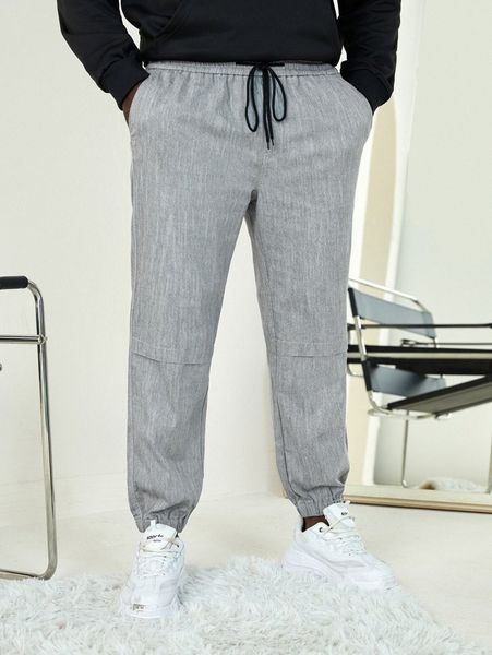 

extended sizes men drawstring waist slant pocket carrot pants g8ug#, Black