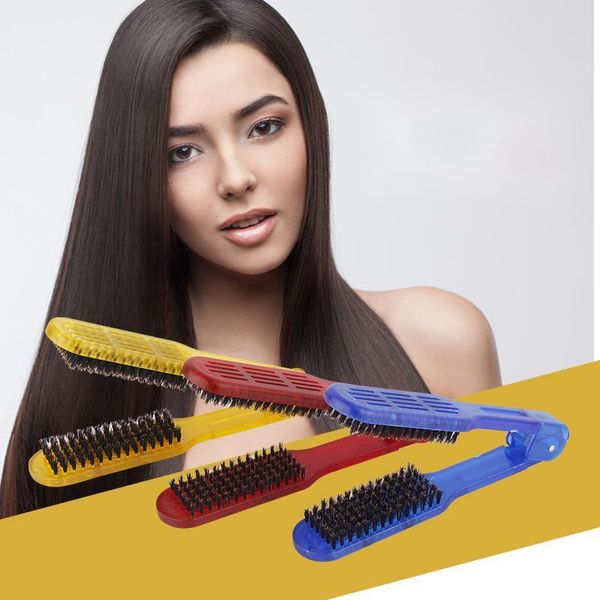 

hair brushes ceramic straightening comb double sided brush clamp hairdressing natural fibres bristle hairstylig tool, Silver