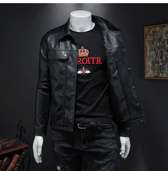 

pant style men's pu leather single-breasted fashion casual slim fit windbreaker bomber black jacket m-xxxxl, Black;brown