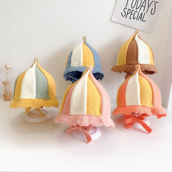 

soft lace ear protection baby hat autumn winter warm kid toddler knitted cap patchwork crochet newborn girl boy beanies bonnet, Yellow